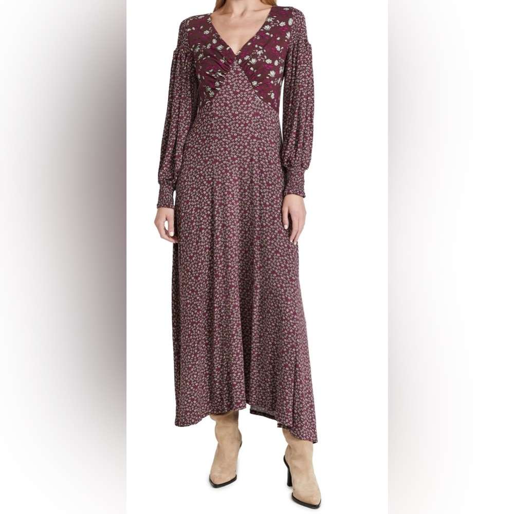 Free People Burgundy Floral Maxi Dress